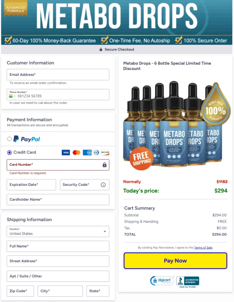 Example of the external Metabo Drops checkout page