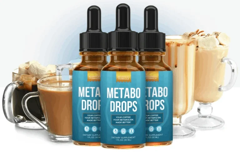 Metabo Drops liquid supplement beside coffee
